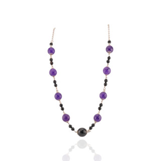 Collana Di Argento 925 Con Giada Coreana Viola E Onice
