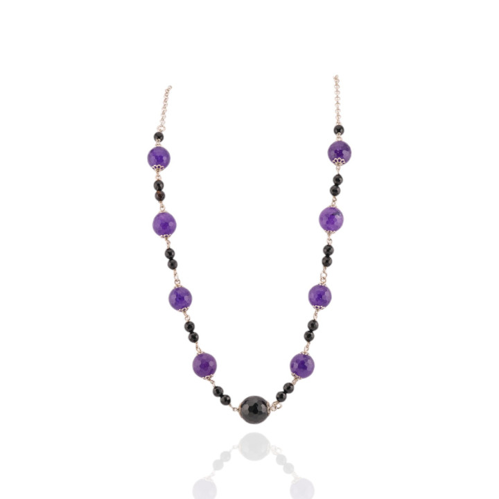 Collana Di Argento 925 Con Giada Coreana Viola E Onice