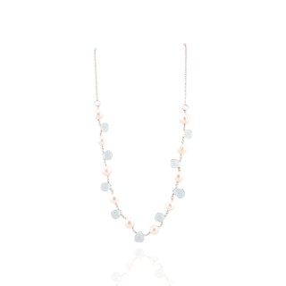 Collana Di Argento 925 Con Perle Di Fiume E Zirconi A Goccia Acquamarina Con Catena 42cm