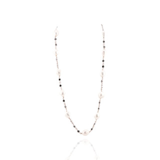 Collana Di Argento 925 Con Perle Di Maiorca Sasso Bianco E Zirconi Neri Incastonati 47cm + 1,5cm