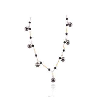 Collana Di Argento 925 Con Zirconi Neri Pendenti E Onice Sfaccettato Con Pendente Cuore 44,5cm