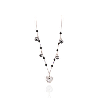 Collana Di Argento 925 Con Zirconi Neri Pendenti E Onice Sfaccettato Con Pendente Cuore 44,5cm