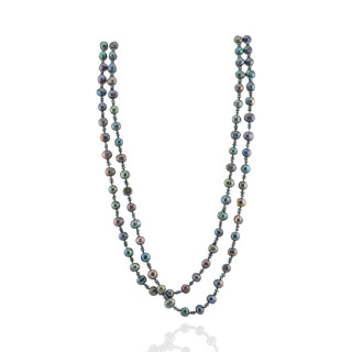 Collana Di Perle Di Fiume Peacock Rigate E Riso Con Nodini 176cm