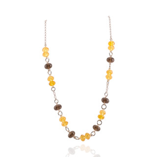 Collana In Argento 925 Con Catena Rolò E Zirconi Sfaccettati Giallo E Fumè 53cm + 7,5cm