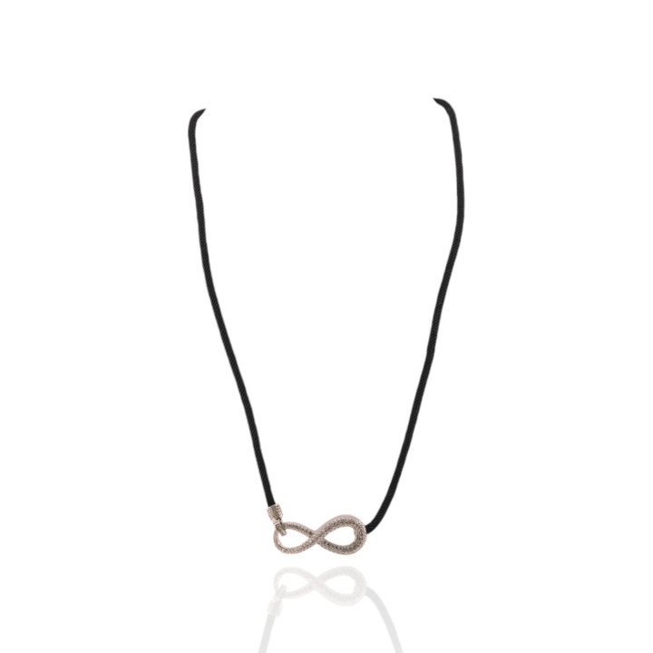 Collana In Argento 925 Con Corda Intrecciata E Centrale Infiniito Con Zirconi 52cm