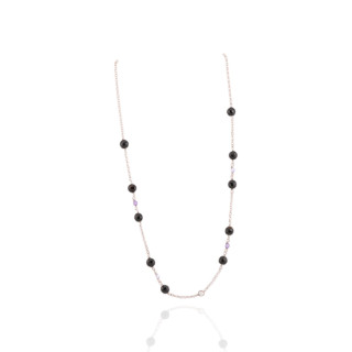 Collana In Argento 925 Con Zirconi E Onice Sfaccettato 44cm