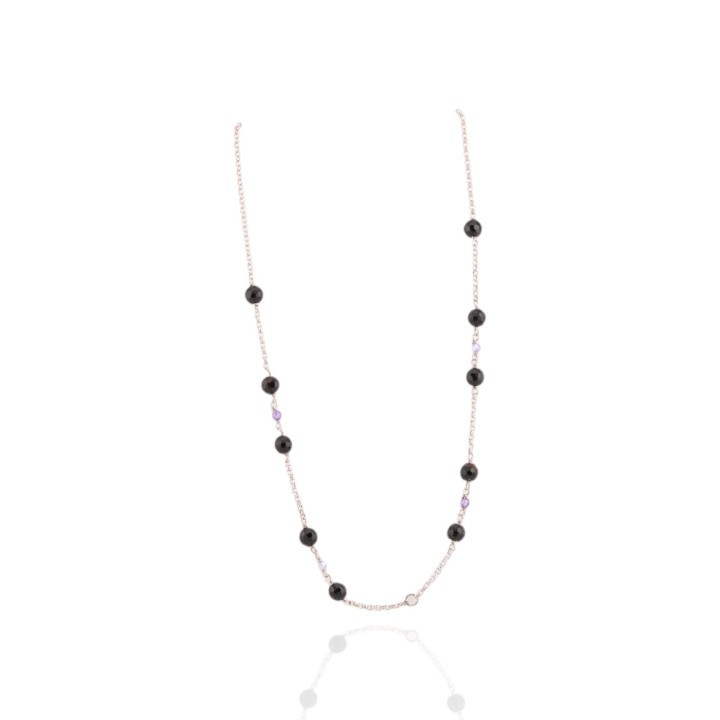 Collana In Argento 925 Con Zirconi E Onice Sfaccettato 44cm