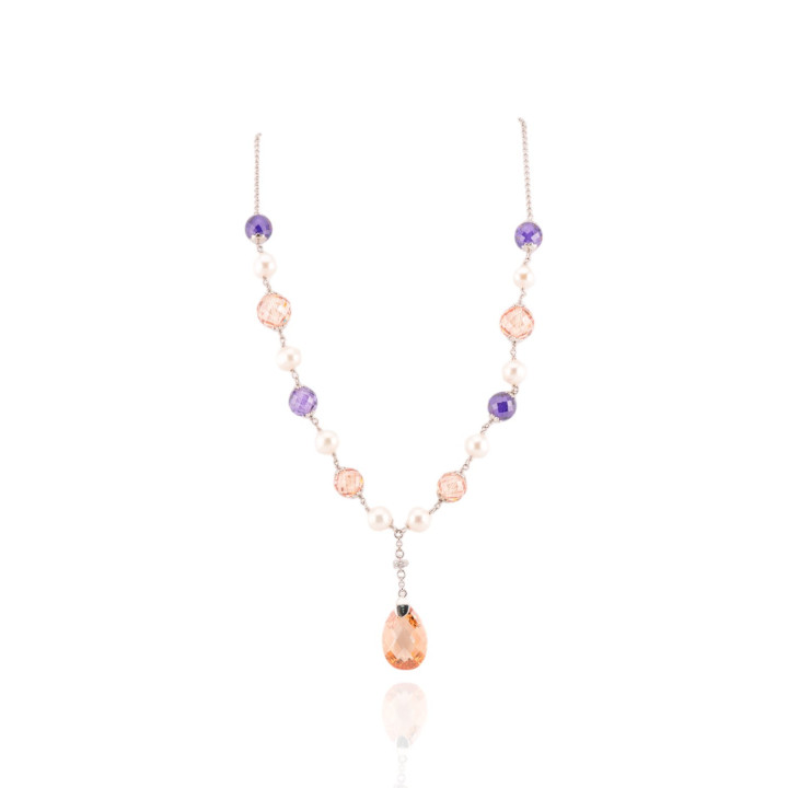 Collana In Argento 925 E Zirconi E Perle Di Fiume