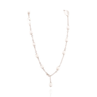 Collana In Argento 925 Placcato Oro Rosa A 3 Fili Agata Bianca 10mm 14,5cm + 4cm