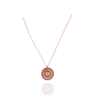 Collana In Argento 925Con Pendente Tondo In Occhio Di Gatto E Zirconi Lunga 82+3cm