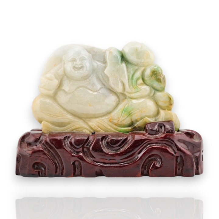 Soprammobile Statua Giada Birmana Con Base In Legno