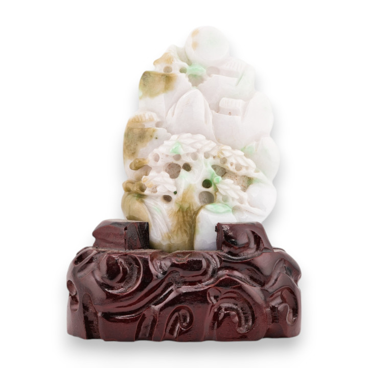 Soprammobile Statua Giada Birmana Con Base In Legno 11 x 15 cm Mod.9