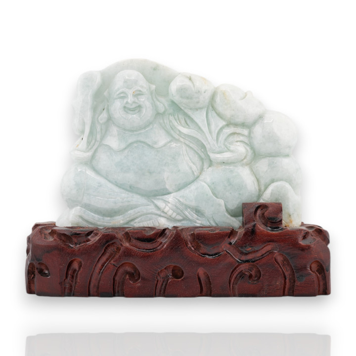 Soprammobile Statua Giada Birmana Con Base In Legno 18 x 14 cm Mod.2