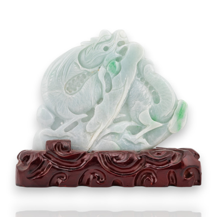 Soprammobile Statua Giada Birmana Con Base In Legno 18 x 14 cm Mod.23