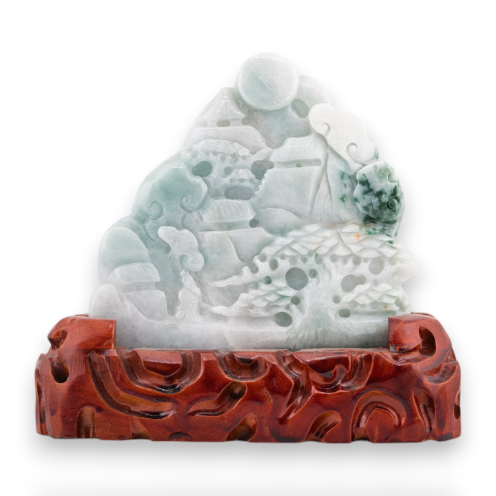 Soprammobile Statua Giada Birmana Con Base In Legno 18x 16 cm Mod.34