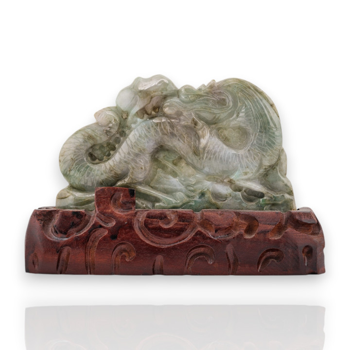 Soprammobile Statua Giada Birmana Con Base In Legno 19 x 13 cm Mod.14