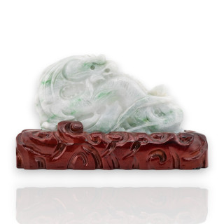 Soprammobile Statua Giada Birmana Con Base In Legno 19 x 15 cm Mod.5