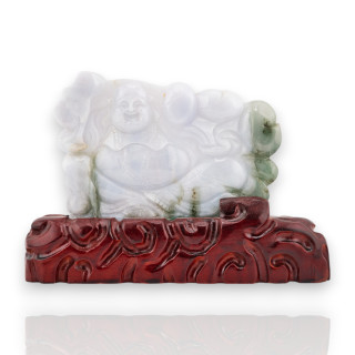 Soprammobile Statua Giada Birmana Con Base In Legno 20 x 13 cm Mod.21