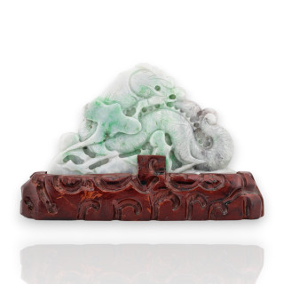 Soprammobile Statua Giada Birmana Con Base In Legno 21 x 13 cm Mod.1