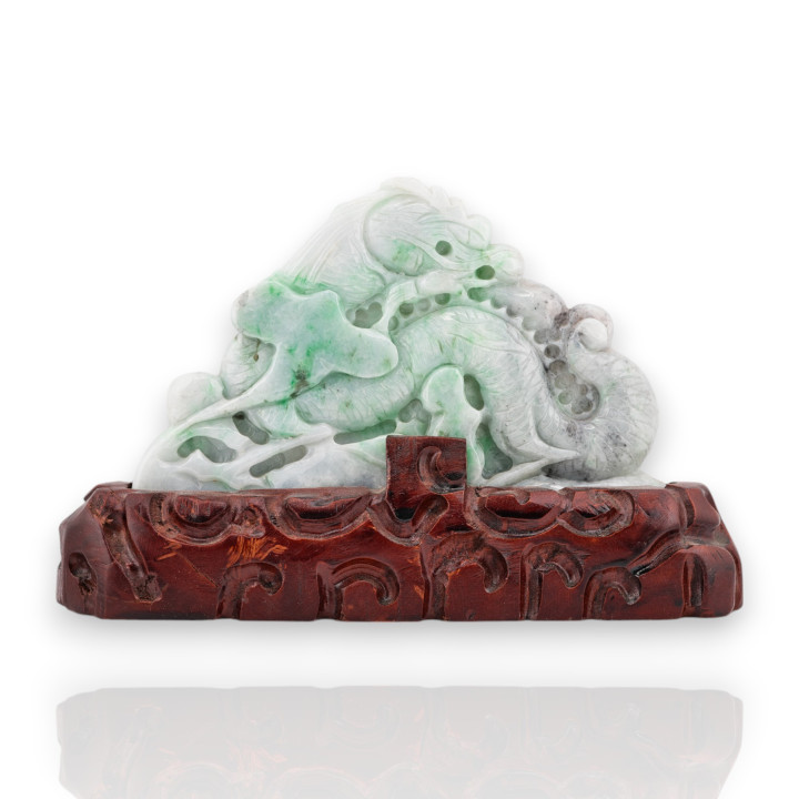 Soprammobile Statua Giada Birmana Con Base In Legno 21 x 13 cm Mod.1