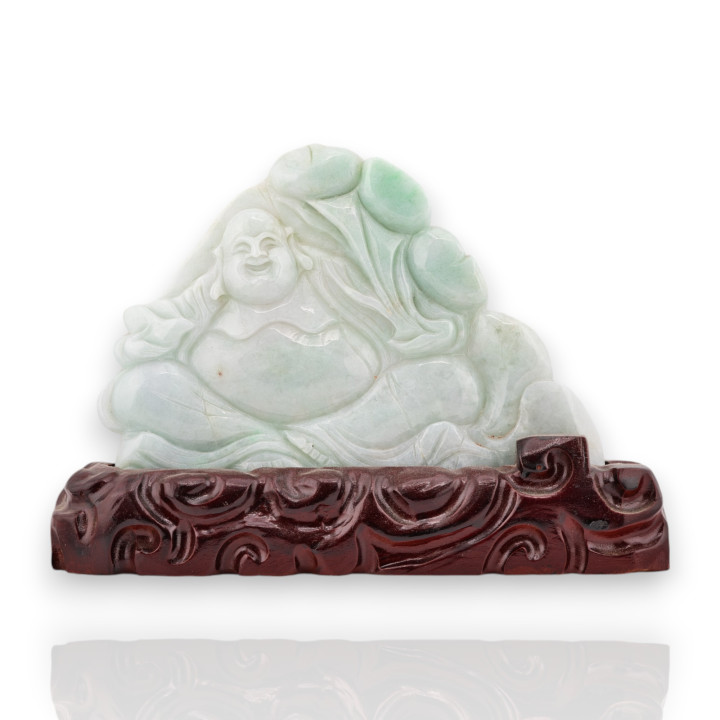 Soprammobile Statua Giada Birmana Con Base In Legno 21 x 14 cm Mod.27