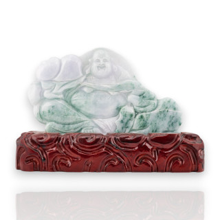 Soprammobile Statua Giada Birmana Con Base In Legno 21 x 14 cm Mod.29