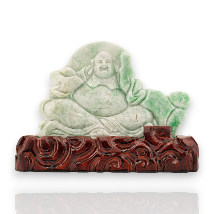 Soprammobile Statua Giada Birmana Con Base In Legno 21 x 15 cm Mod.31