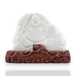 Soprammobile Statua Giada Birmana Con Base In Legno 21 x 16 cm Mod.33