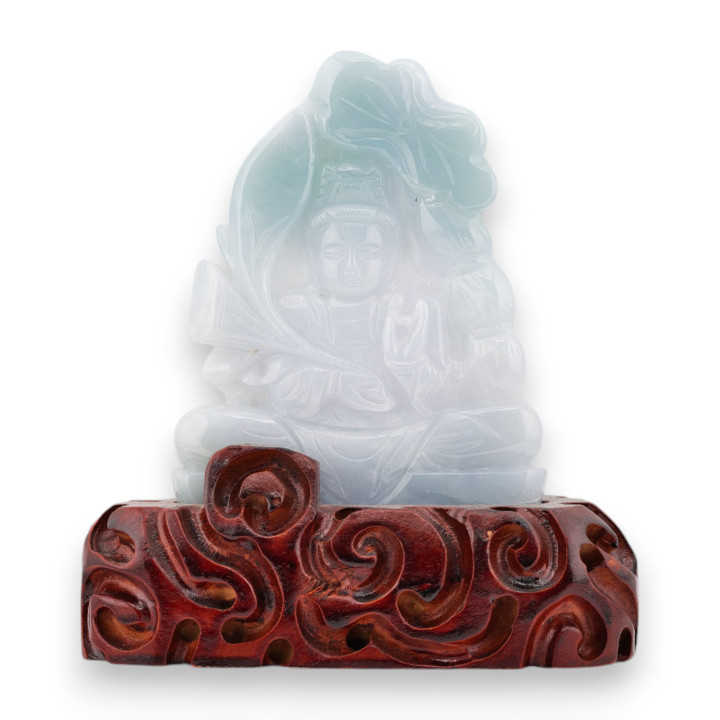 Soprammobile Statua Giada Birmana Con Base In Legno 14 x 15 cm Mod.15