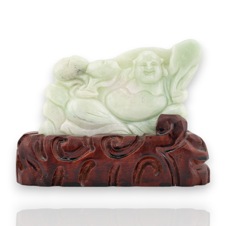 Soprammobile Statua Giada Birmana Con Base In Legno 15 x 11 cm Mod.3