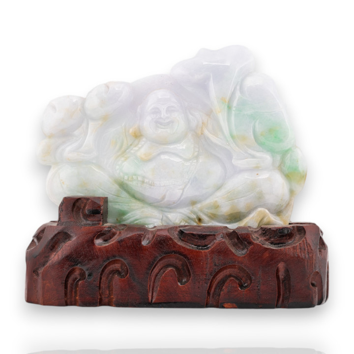 Soprammobile Statua Giada Birmana Con Base In Legno 16 x 13 cm Mod.7