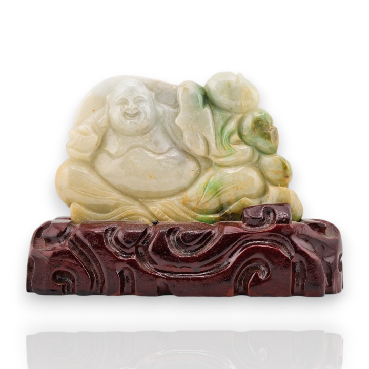 Soprammobile Statua Giada Birmana Con Base In Legno 17 x 11 cm Mod.8