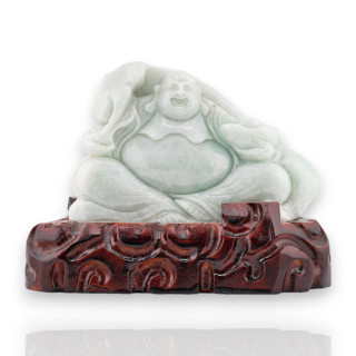 Soprammobile Statua Giada Birmana Con Base In Legno 17 x 12 cm Mod.19