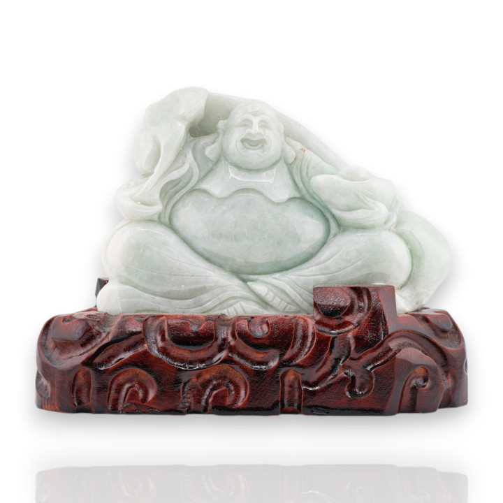 Soprammobile Statua Giada Birmana Con Base In Legno 17 x 12 cm Mod.19