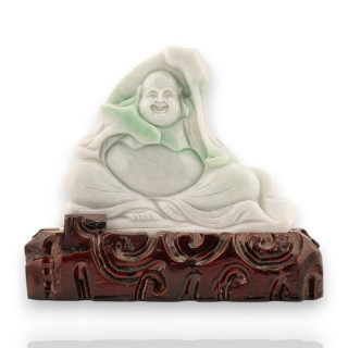 Soprammobile Statua Giada Birmana Con Base In Legno 17 x 14 cm Mod.11