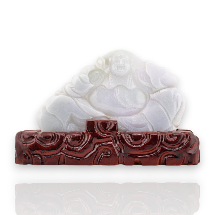 Soprammobile Statua Giada Birmana Con Base In Legno 22 x 14 cm Mod.16