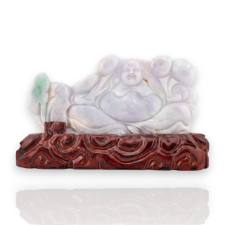 Soprammobile Statua Giada Birmana Con Base In Legno 23 x 13 cm Mod.37