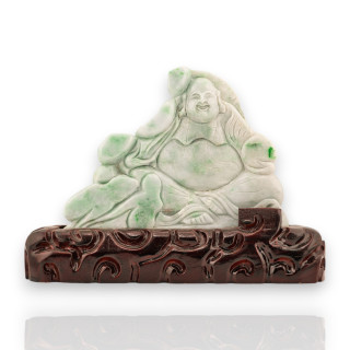 Soprammobile Statua Giada Birmana Con Base In Legno 23 x 16 cm Mod.36