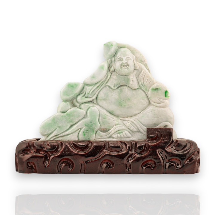 Soprammobile Statua Giada Birmana Con Base In Legno 23 x 16 cm Mod.36