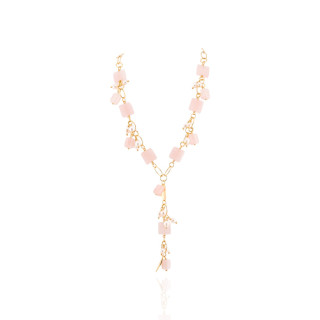 Collana Di Argento 925 Con Catena Placcato Oro Di Quarzo Rosa E Perle