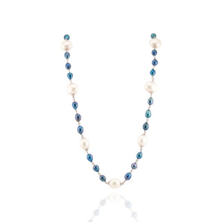 Collana Di Argento 925 Con Perle Di Fiume Peacock E Perle Di Maiorca 90cm