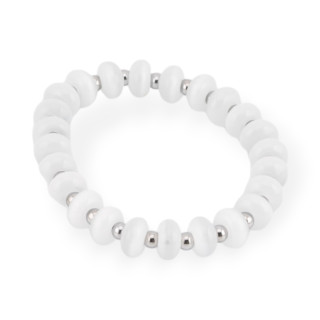 Bracciali Elasticizzato Di Occhio Di Gatto 10mm E Ematite Bianco Rodiato