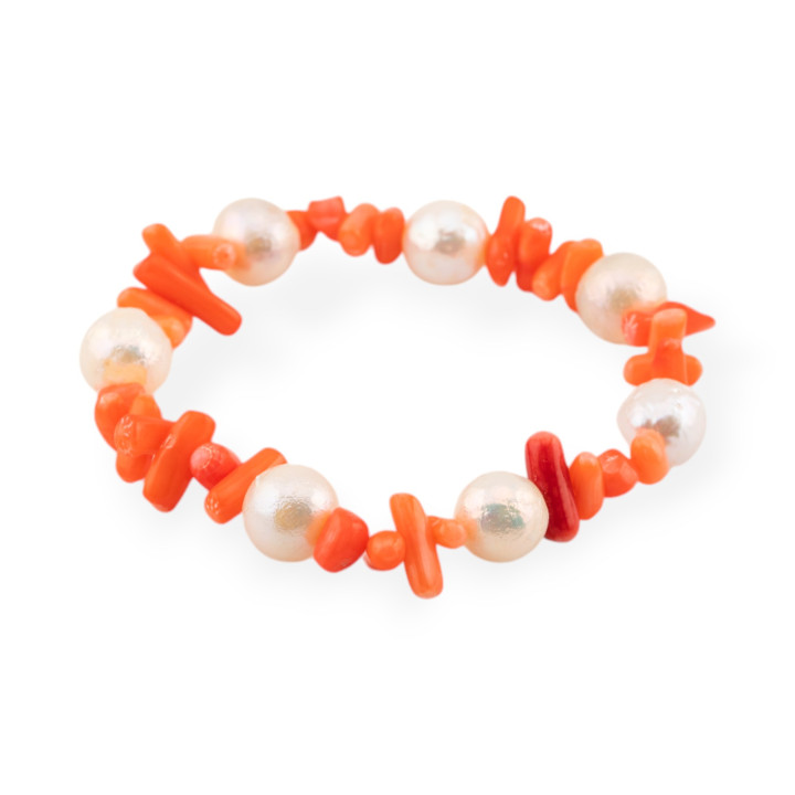 Bracciale Di Perle Di Fiume Barocche Con Corallo Bamboo Arancio
