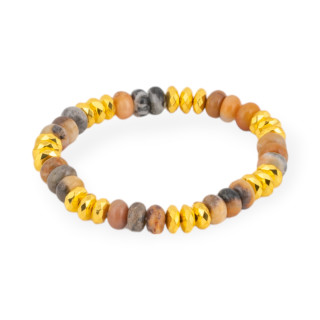 Bracciale Elastico Rondelle Di Pietra Dure 8mm E Ematite Dorato Diaspro Mokaite