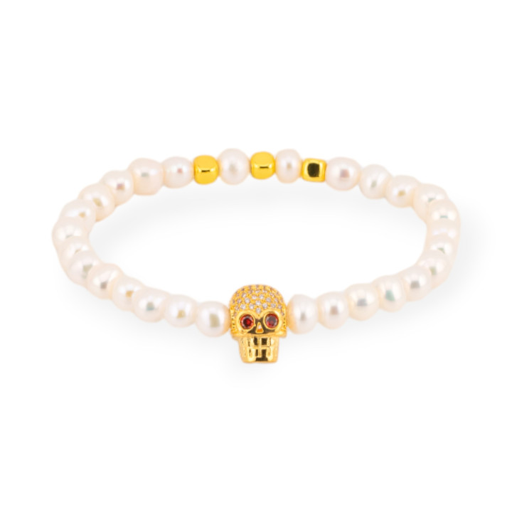 Bracciali Elasticizzato Di Perle Di Fiume Con Ematite E Centrale Con Zirconi