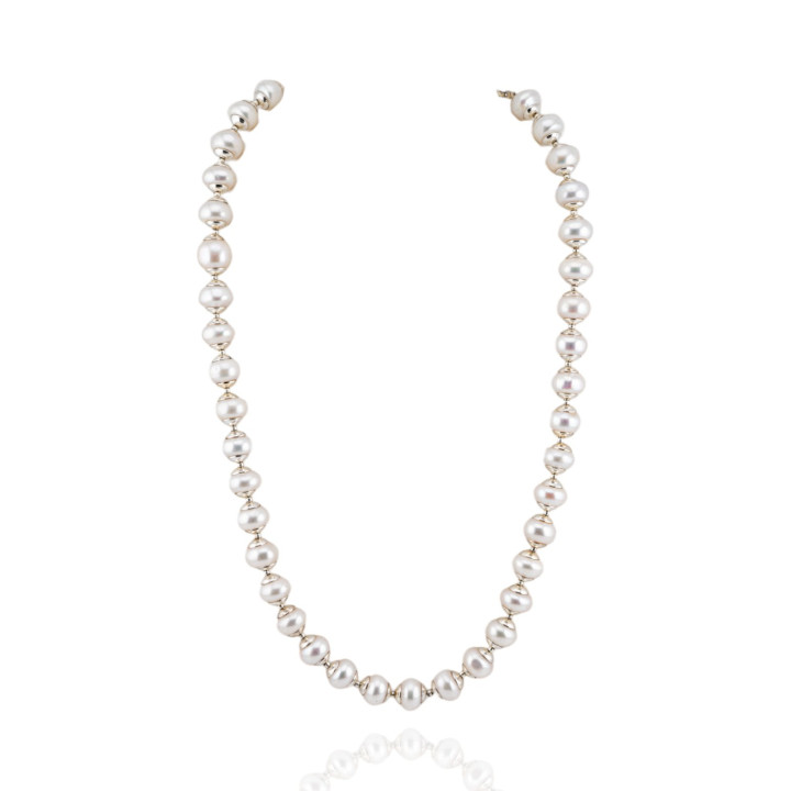 Collana Di Perle Di Fiume E Coppette Di Ottone 10-11mm 45-50cm