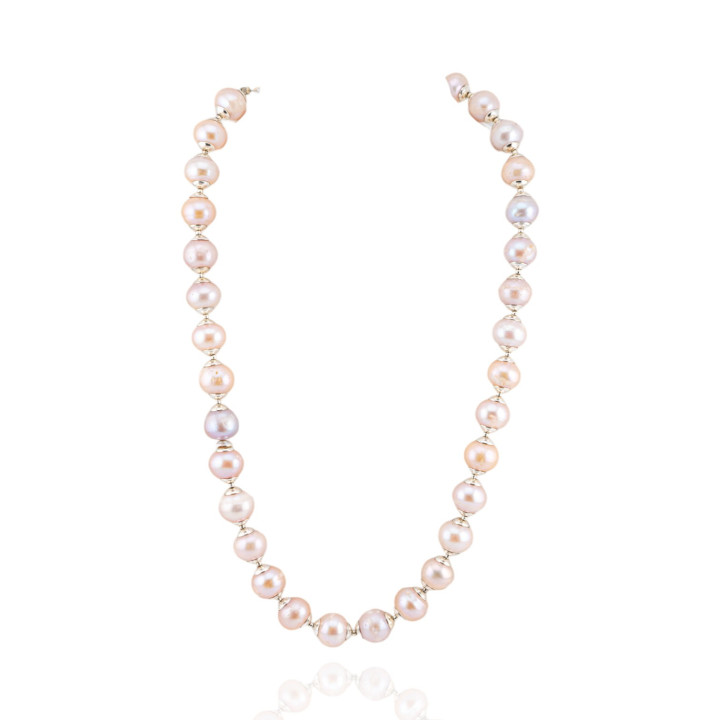 Collana Di Perle Di Fiume E Coppette Di Ottone 11-12mm 45-50cm