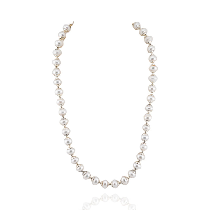 Collana Di Perle Di Fiume E Coppette Di Ottone 9-10mm 45-50cm