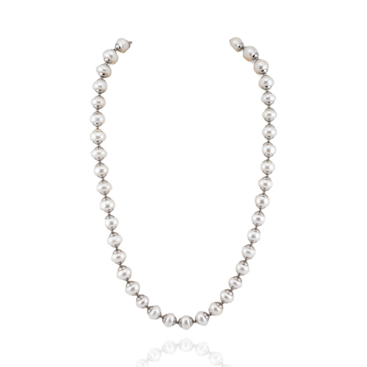 Collana Di Perle Di Fiume E Coppette Di Ottone 9-10mm 45-50cm