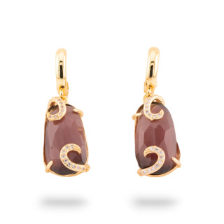 Orecchini A Monachella Di Bronzo Con Occhio Di Gatto Con Zirconi 14x42mm Viola